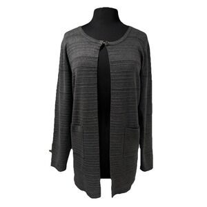 New Ava Page Open Long Cardigan‎ Size XL Charcoal Grey Long Sleeve Pockets